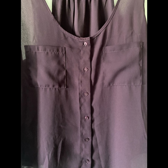 Garage - Plum Sheer Button Down Blouse - Picture 1 of 12